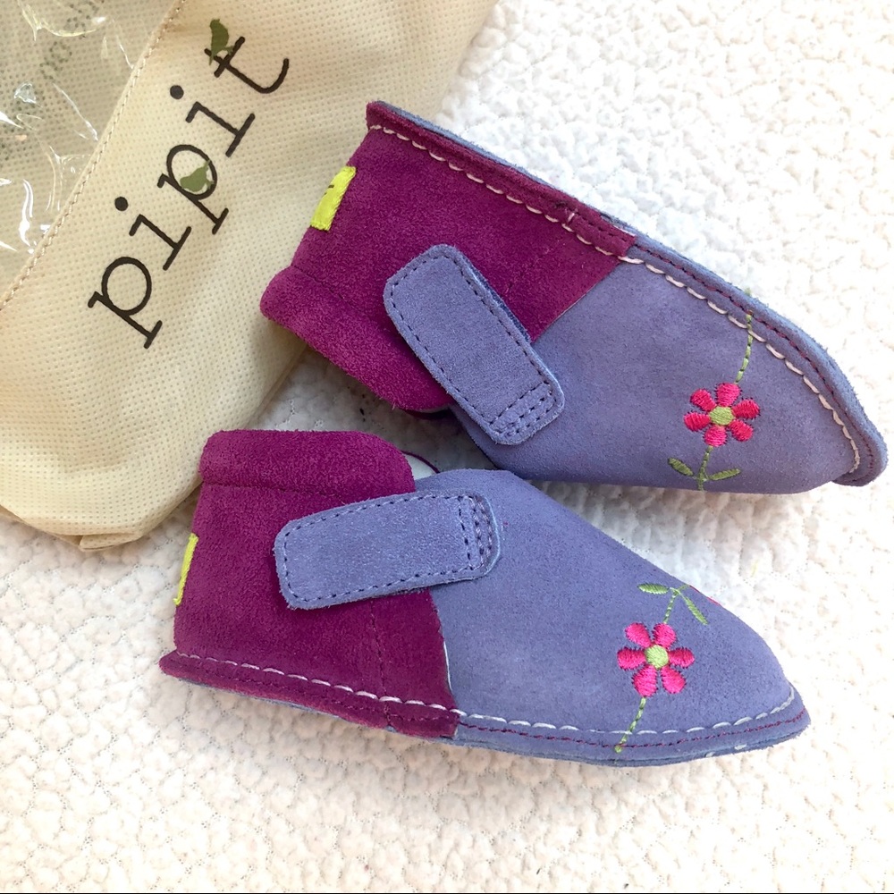 Pipit Suede Flower Lilac Fuchsia Baby Shoes Size 4 - Picture 3 of 10